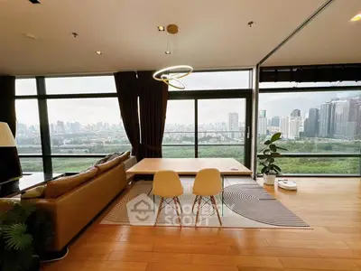 Luxurious living room with stunning city view and modern decor