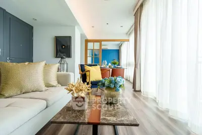 Luxurious living room with elegant decor and abundant natural light