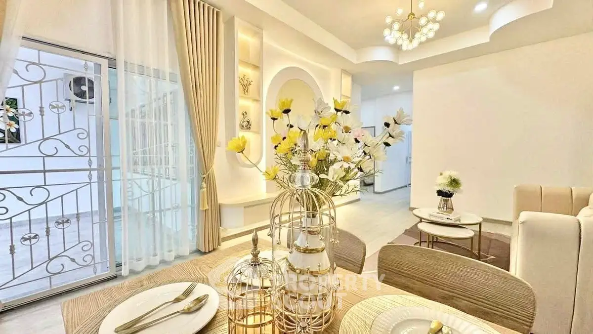 Elegant dining area with modern decor and ambient lighting