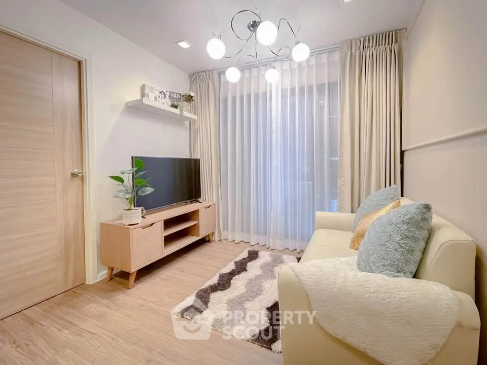 Cozy living room with modern decor and natural light