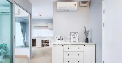 Modern apartment interior with sleek kitchen and stylish decor