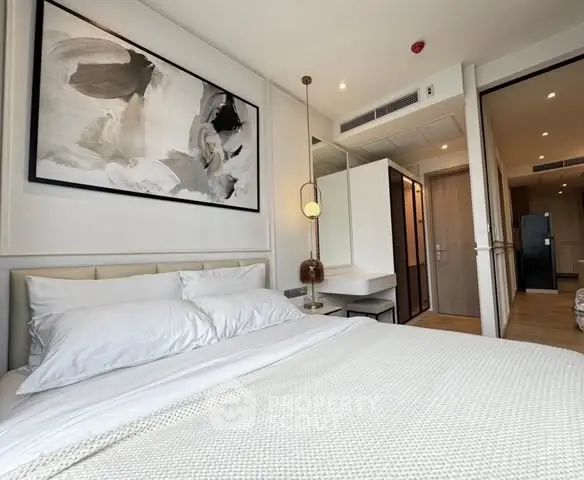Modern bedroom with stylish decor and cozy ambiance