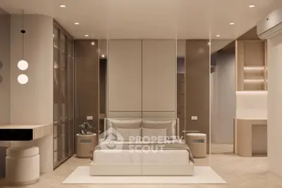 Luxurious modern bedroom with elegant decor and ambient lighting