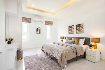 Luxurious modern bedroom with elegant decor and cozy ambiance