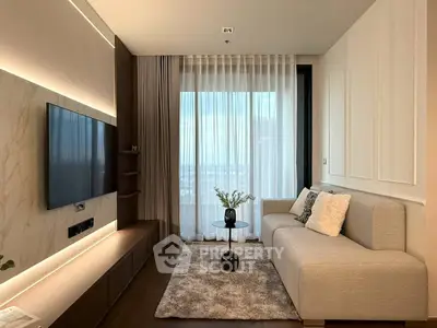 Modern living room with elegant decor and large window view