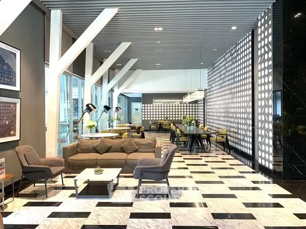 Modern living room with stylish decor and spacious seating area