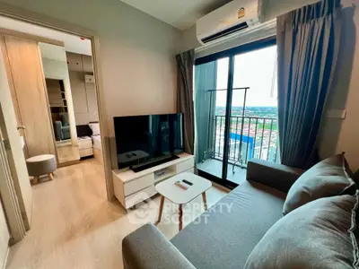 Modern living room with balcony view in stylish apartment