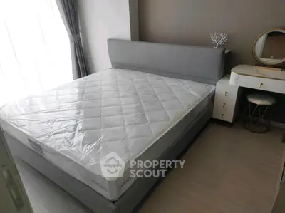 Modern bedroom with stylish bed and elegant vanity set