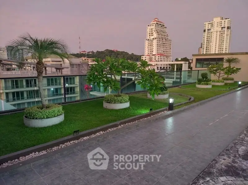 Stunning rooftop garden with city views and modern landscaping