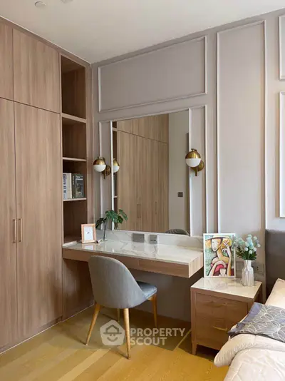 Elegant bedroom with modern vanity and stylish decor