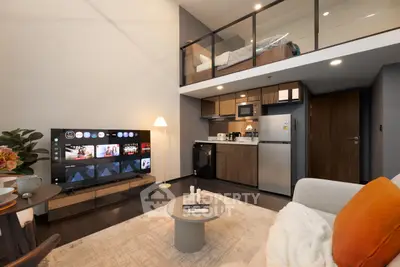 Modern loft apartment with stylish living area and mezzanine bedroom