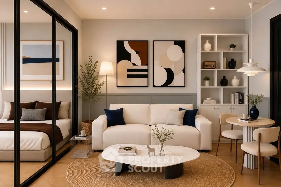 Stylish modern living room with elegant decor and cozy ambiance