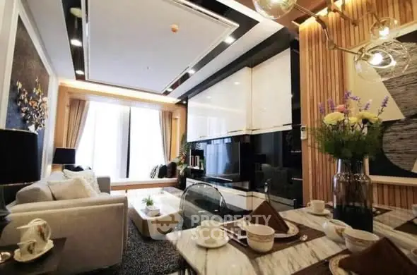 Luxurious modern living room with elegant decor and dining area