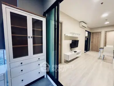 Modern living room with sleek furniture and open layout