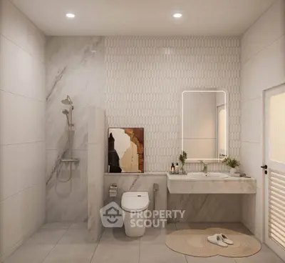 Modern bathroom with elegant marble accents and stylish fixtures