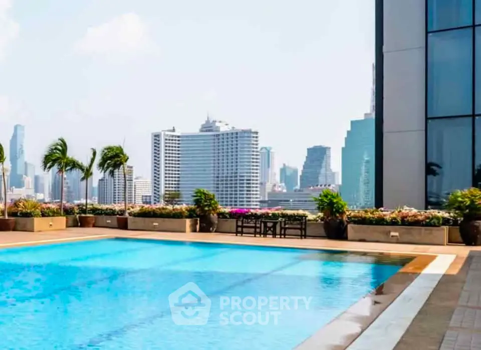 Luxurious rooftop pool with stunning city skyline views, perfect for relaxation and leisure.
