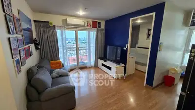 Spacious living room with city view and modern decor