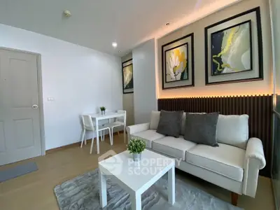 Modern living room with stylish decor and cozy seating area