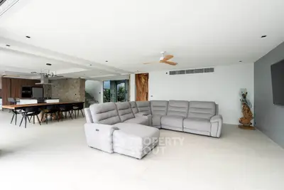 Spacious modern living room with open layout and stylish furniture