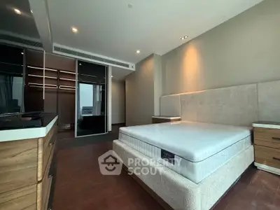 Spacious modern bedroom with elegant design and ample natural light