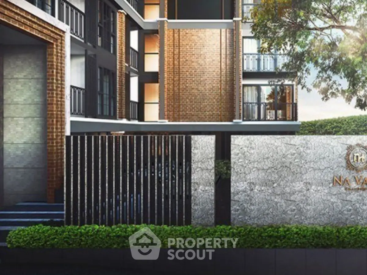 Modern apartment building exterior with stylish brick and metal design