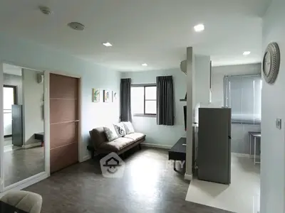 Modern living room with sleek design and natural light