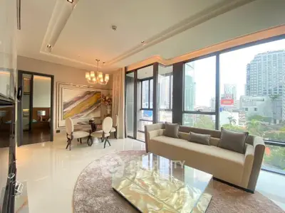 Luxurious modern living room with floor-to-ceiling windows and city view
