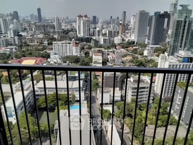 Stunning cityscape view from high-rise balcony in urban setting