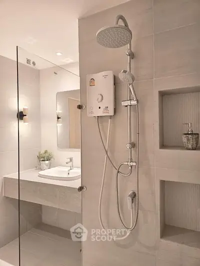 Modern bathroom with sleek shower design and elegant fixtures