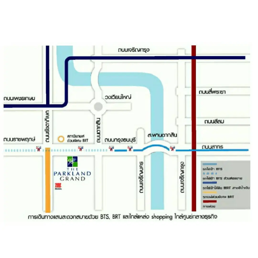 Map showing location of The Parkland Grand near BTS and BRT stations.