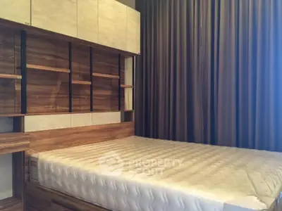 Modern bedroom with stylish wooden furniture and cozy ambiance