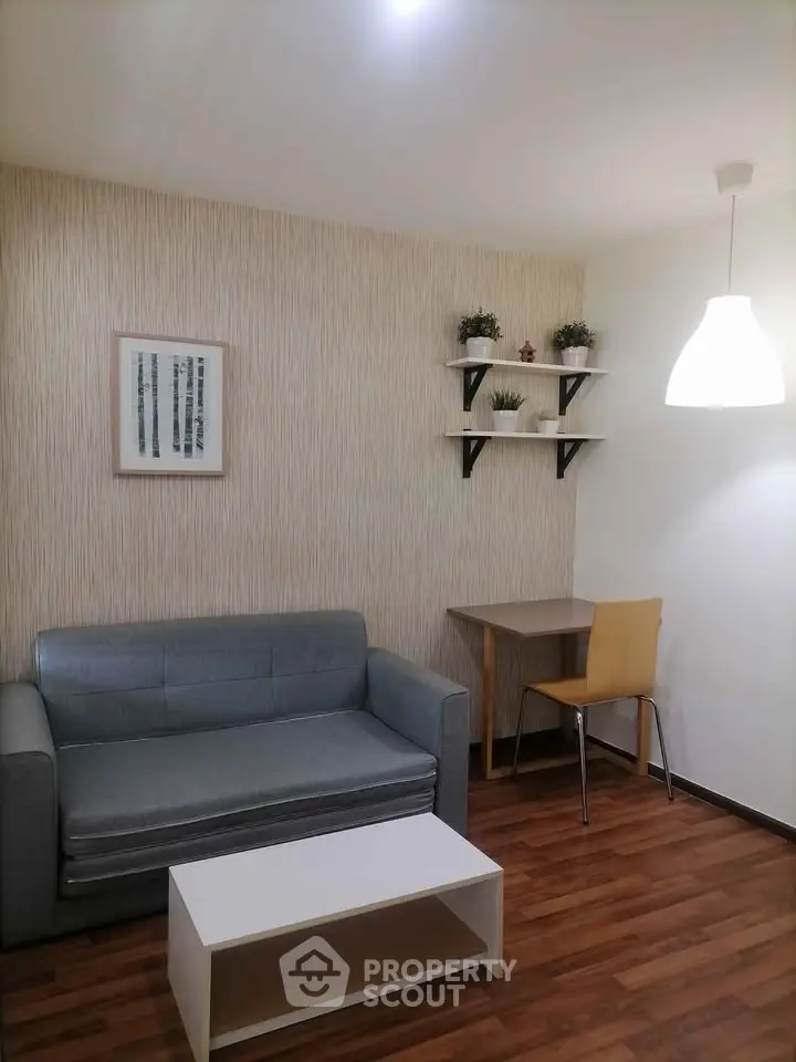 Cozy living room with modern sofa and wooden flooring