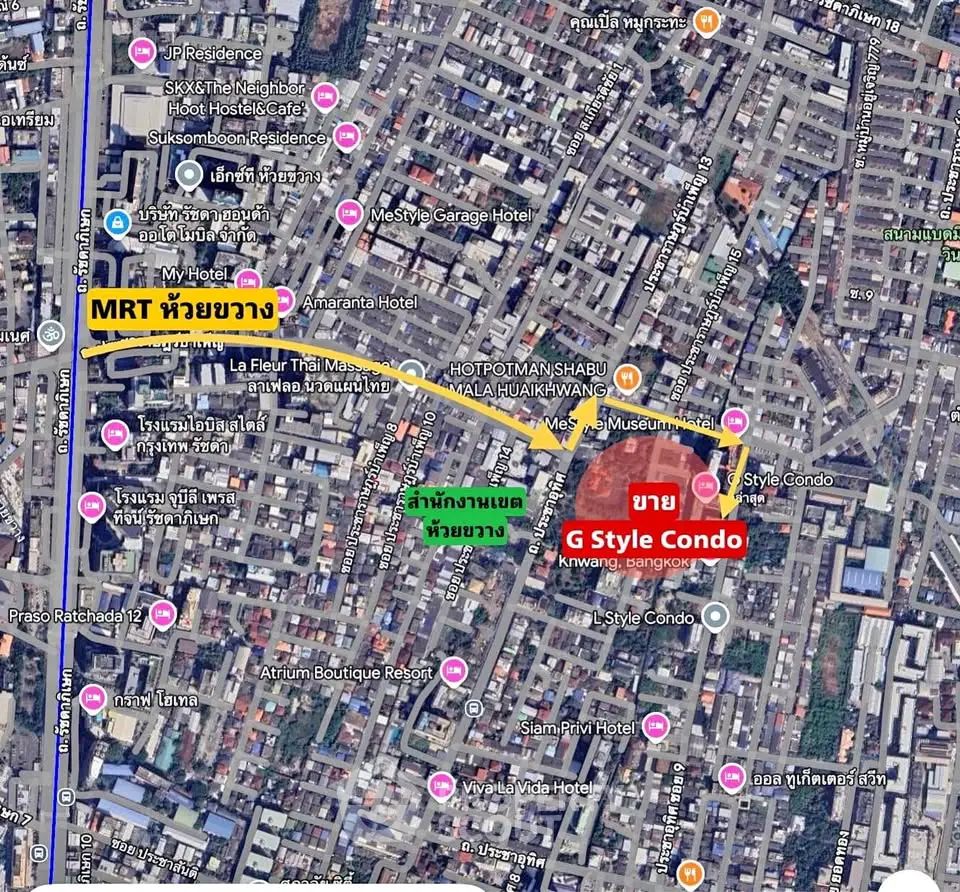 Map showing location of G Style Condo near MRT Hua Khwang in Bangkok.