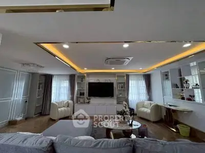 Luxurious living room with modern decor and ambient lighting