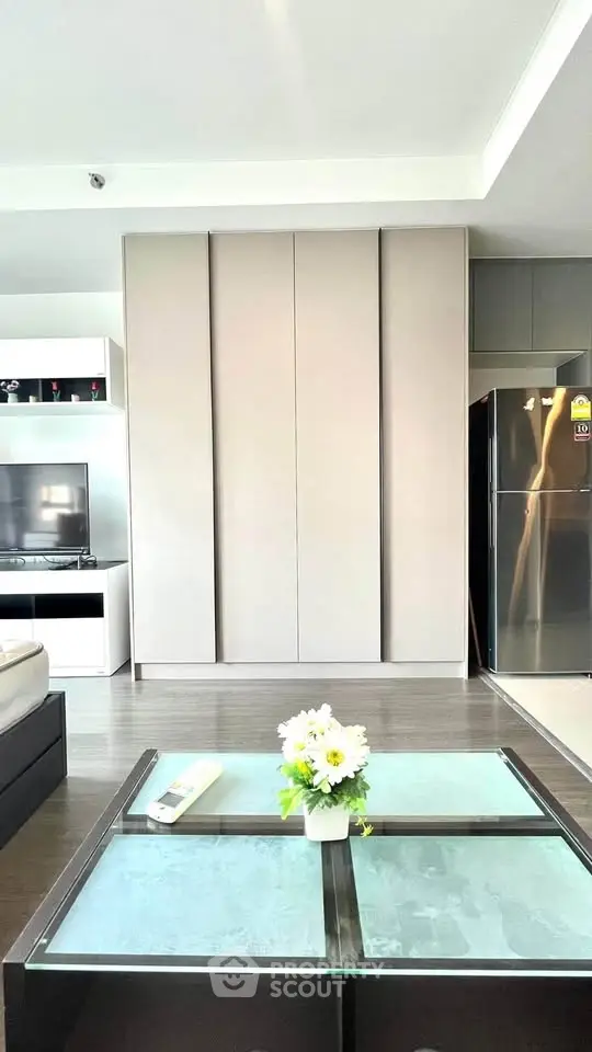 Modern living room with sleek furniture and stylish decor