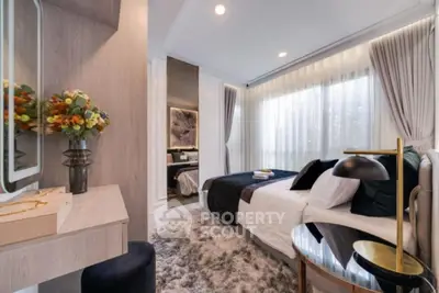 Luxurious modern bedroom with elegant decor and large window