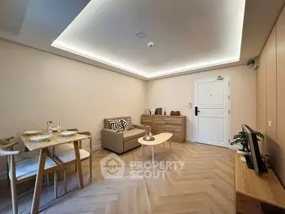 Modern living room with stylish furniture and elegant lighting