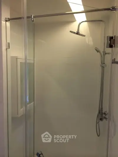 Modern bathroom shower with glass enclosure and sleek fixtures