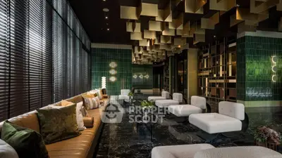 Luxurious modern living room with unique ceiling design and elegant seating.