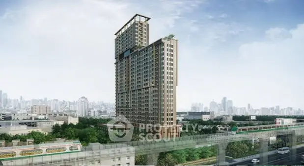 Stunning high-rise building with panoramic city views and lush greenery.