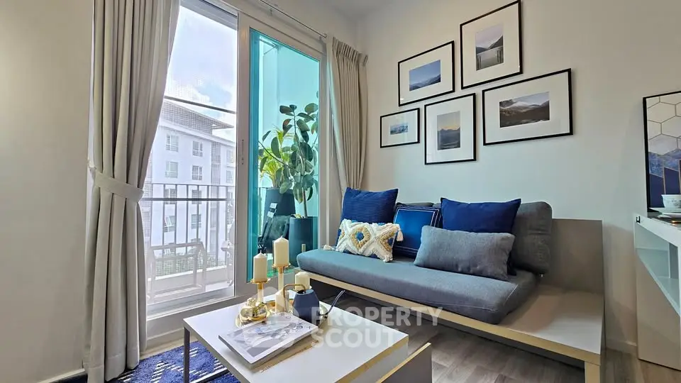 Chic living room with modern decor and balcony view