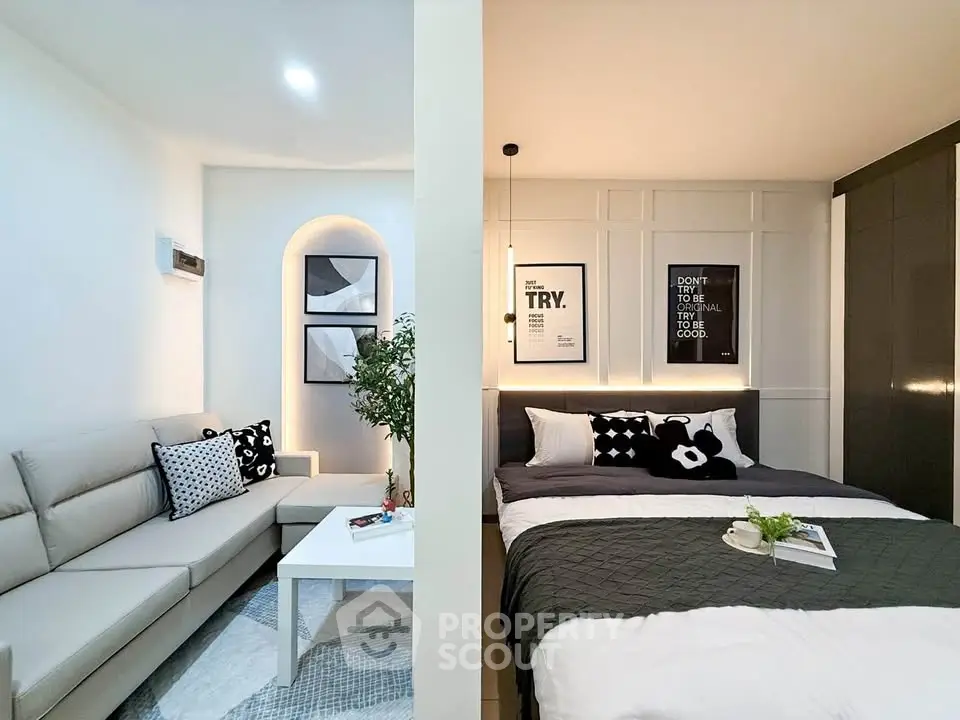 Modern studio apartment with stylish decor and cozy living area