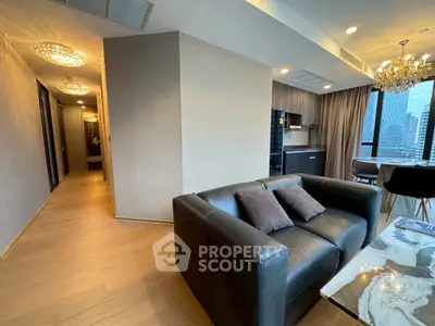 Luxurious modern living room with elegant decor and city view