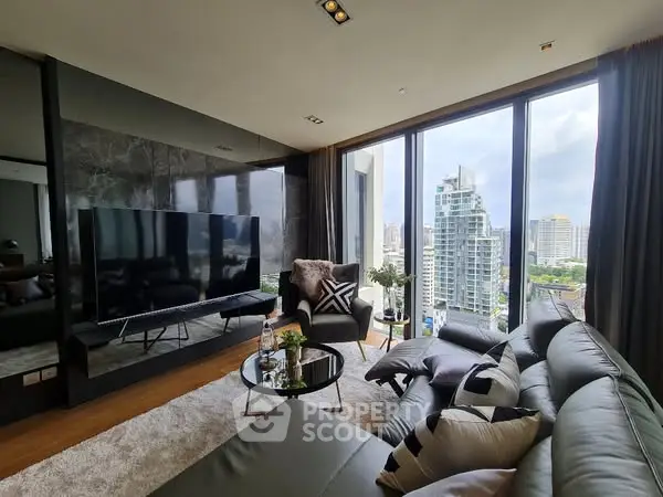 Luxurious living room with panoramic city view and modern decor