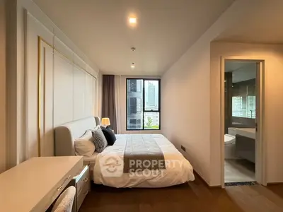 Modern bedroom with city view and elegant decor