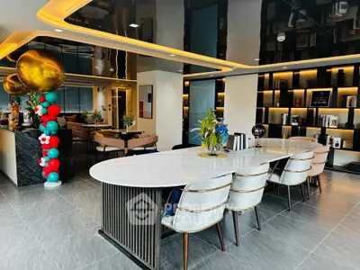 Luxurious modern living room with elegant dining area and stylish decor