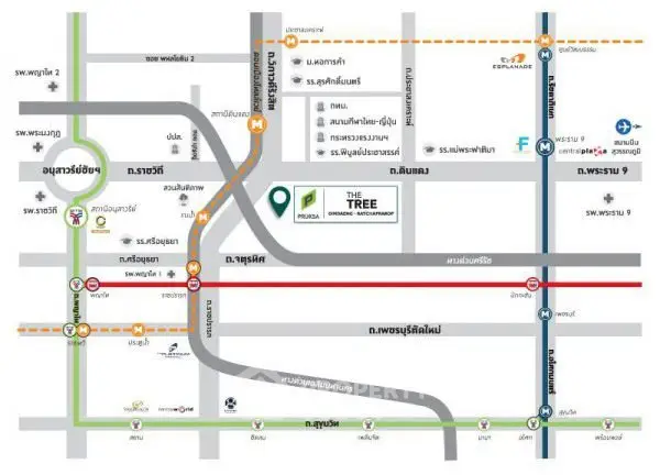 Map showing location of The Tree condominium in Bangkok with nearby amenities.