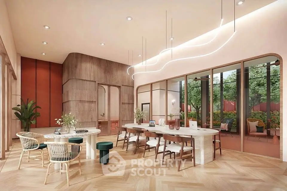 Luxurious modern interior with elegant design and garden view, perfect for upscale living.