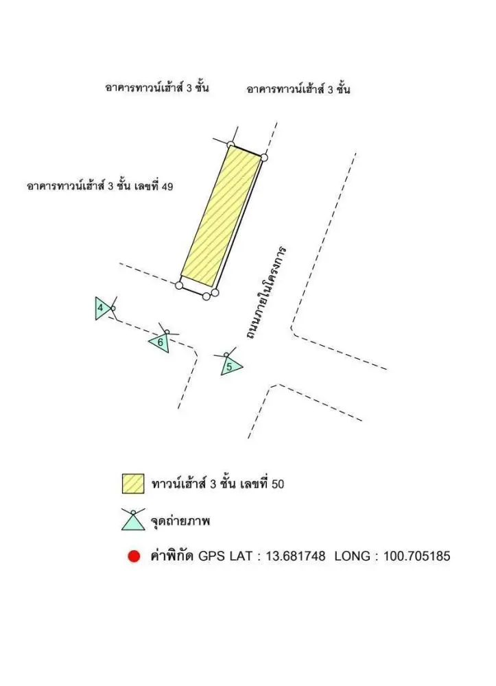 Schematic map showing location of three-story buildings with GPS coordinates.