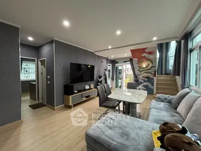 Modern living room with stylish decor and cozy seating area